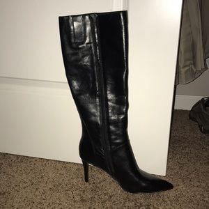 NINE WEST Black Leather Knee Boots